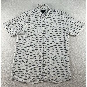 Barney Cools Mens L White Short Sleeve‎ Shirt Whales Rayon